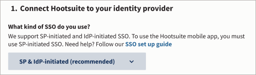 Configurazione SSO con elenco che mostra l'SP & IdP-initiated selezionato.