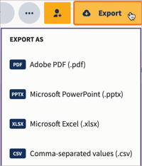 Export ausgewählt und zeigt Exportoptionen an.