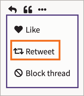 Opzioni messaggio con Retweet evidenziato.
