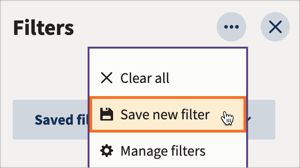Una lista de más opciones de filtro resaltando la opción de guardar nuevo filtro.