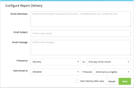 Configure los ajustes de entrega de informes.