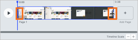 Esempio di timeline video con punti di trascinamento iniziale e finale evidenziati.
