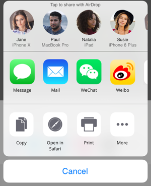 Options de partage mobile