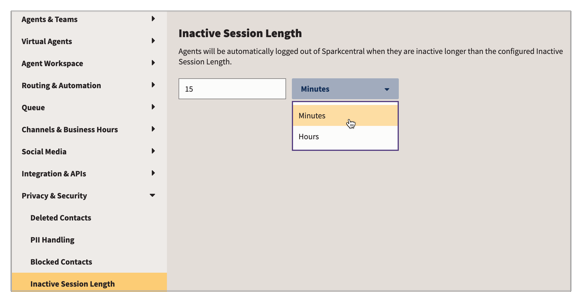 La page Durée de session inactive avec les options sélectionnées.