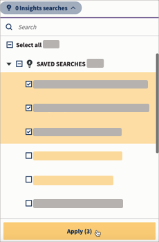 Exemplo de seleção de pesquisa de insights com três opções selecionadas.
