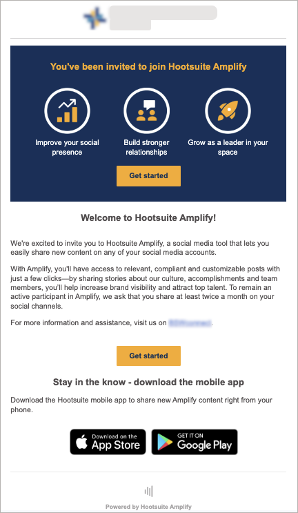 Exemple d'e-mail d'invitation de la part d'Amplify.