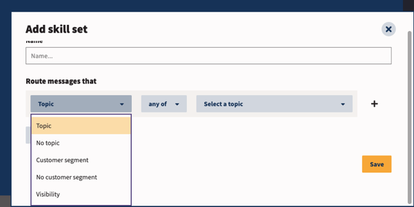 La page Ajouter un ensemble de compétences avec la première option développée et Rubrique sélectionnée.