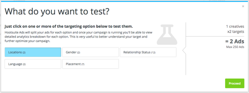 Opzioni di targeting per test divisi.