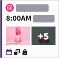 Um bloco de postagem agendada no Planner mostrando um ícone do Instagram Shopping.