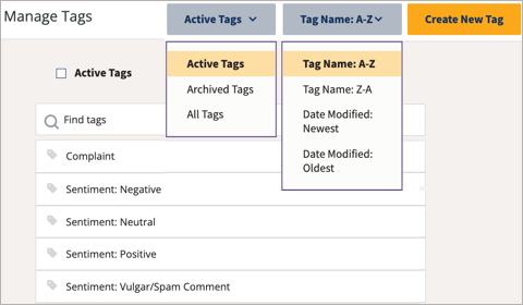 Gerencie tags com filtros de tags destacados.