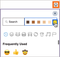 Emoji avec options de couleur de peau en surbrillance.