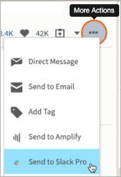 Mais ações selecionadas com send to slack pro destacadas na lista de opções.