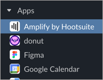 Beispiel für das Slack-Apps-Menü mit hervorgehobener Verstärkung von Hootsuite.
