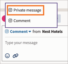 Selezionando Messaggio privato sopra la casella Rispondi su un commento di Instagram.