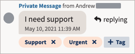 Un messaggio con due tag applicati sotto e il pulsante +Tag.