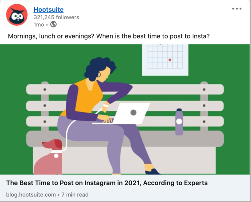 Une publication LinkedIn contenant un article de blog.