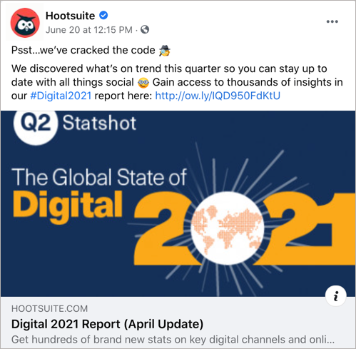 Une publication Facebook présentant un rapport sur l'industrie.