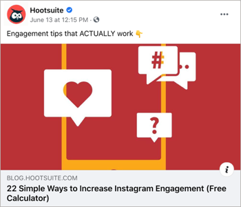 Un post Facebook avec un billet de blog avec 22 conseils.