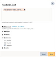 Esempio di un nuovo avviso e-mail che mostra dove aggiungere filtri.