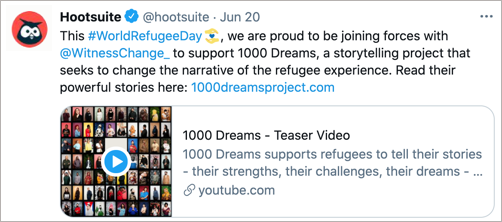 Un tweet présentant un partenariat entre entreprises et organisations à but non lucratif autour d'une cause sociale.