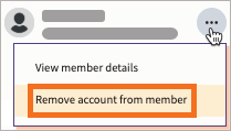 Exemplo de membro com More actions (Mais ações) selecionado e removendo a conta do membro destacado.