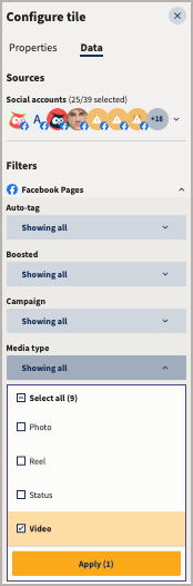 Optionen für Posttyp-Filter im Datenfenster