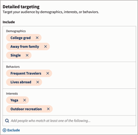 Facebook audience - detailed targeting.
