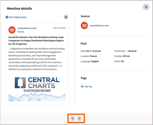 Example mention details showing post information.