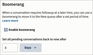 La sección Boomerang de la página Preferencias.