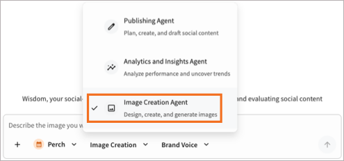 The agent list in Wisdom, with Image Creation Agent highlighted.