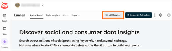 The main page in Lumen, with the LLM Insights option highlighted.