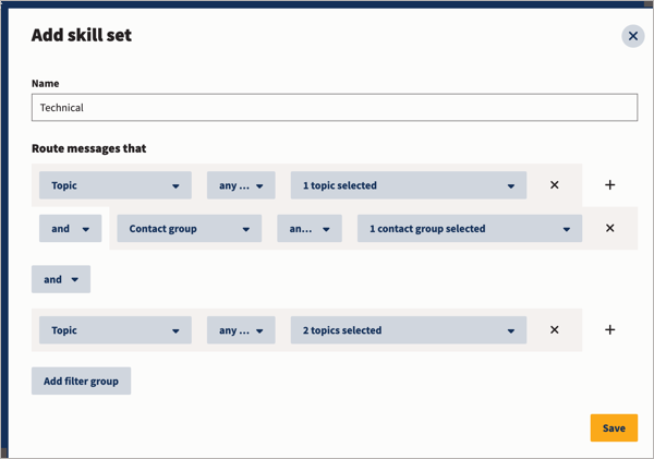 A new skill set with two sets of rules and a filter group added.