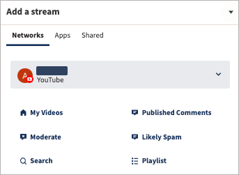 The stream options available for YouTube.