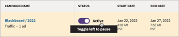 Pause an active Facebook ad campaign.