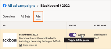 Pause an active Facebook ad.