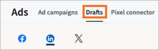 Ads page with Drafts tab label highlighted.