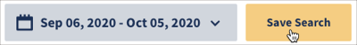 Save search button highlighted next to date picker.