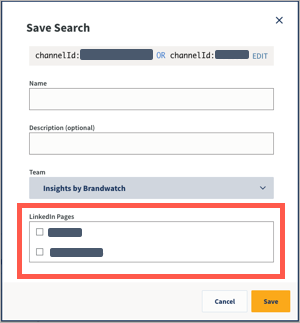Save search with LinkedIn Pages area highlighted.