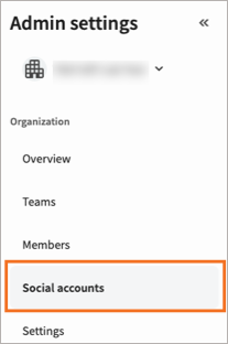 Navigation for a sample organization with Social accounts highlighted.