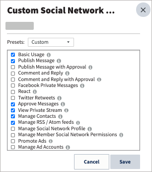 Custom social network permissions.