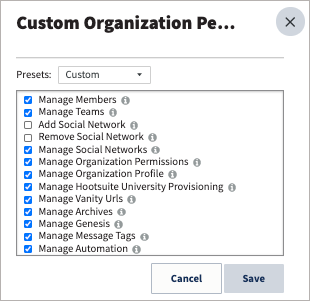 Custom organization permissions.