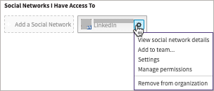 Social account in a sample organization with settings selected showing options.