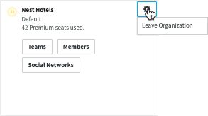 Organization settings with leave organization highlighted.