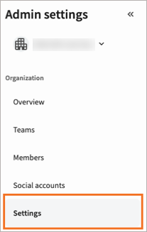 Admin settings with Settings highlighted.