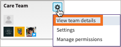 Sample team with Settings selected and View team details highlighted.