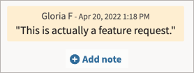 The Add note option and an exmple of a previously added note in a conversation.