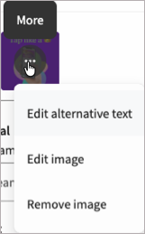 A cursor pointing to an image thumbnail, revealing the options to add alt text and edit the image.
