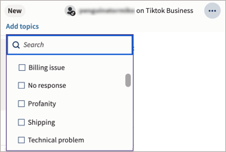 Conversation header showing Add topics selected and a few available topic options.
