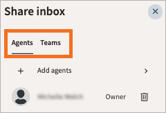 Share inbox with Agents and Teams highlighted.