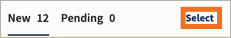 New and Pending with Select highlighted.